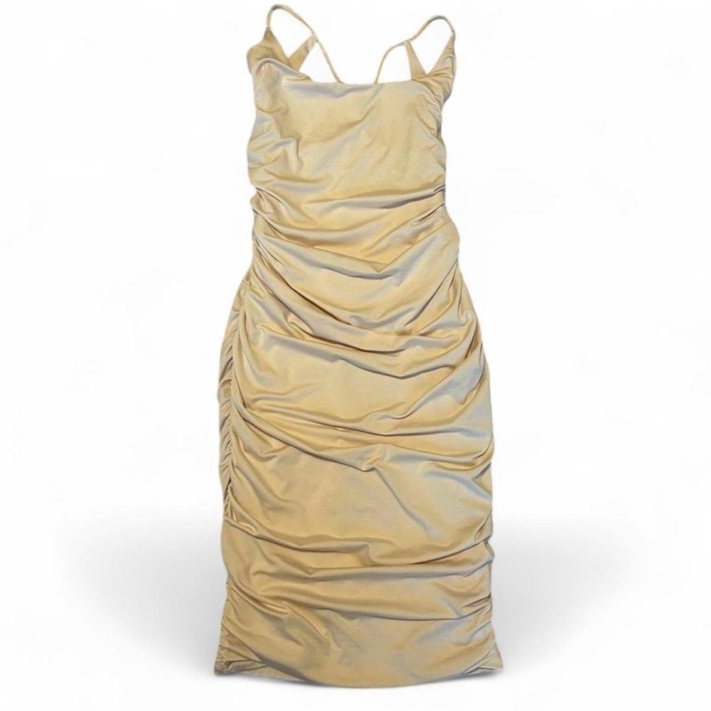 Oh Polly bodycon ruched mini dress in cream